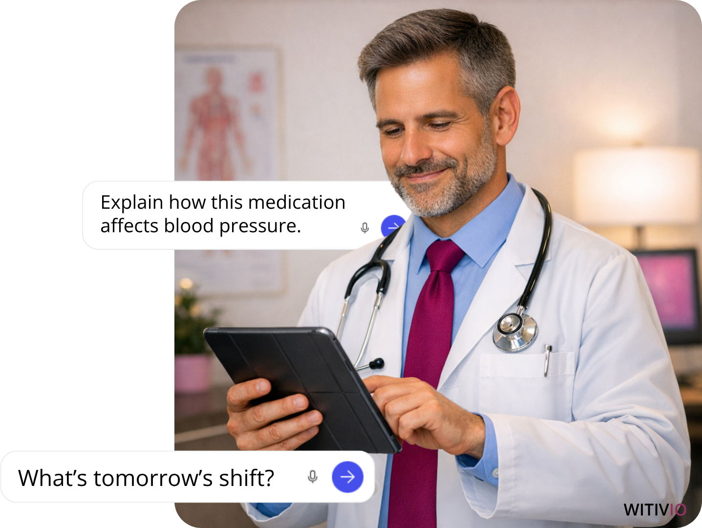 Healthcare professional working confidently in a warm modern office