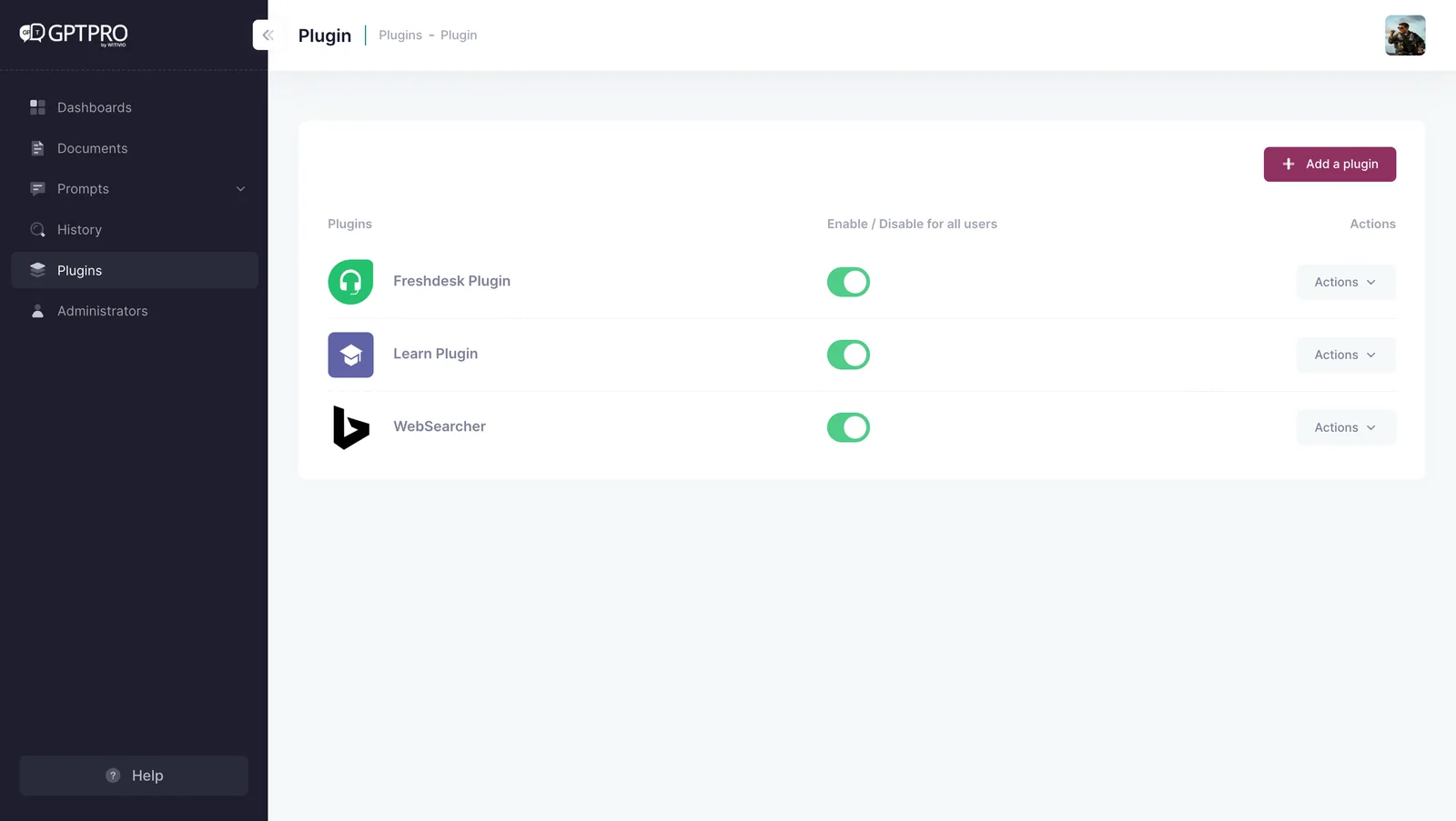 Plugin management in AI Desk Pro with the API manifest and authentication keys